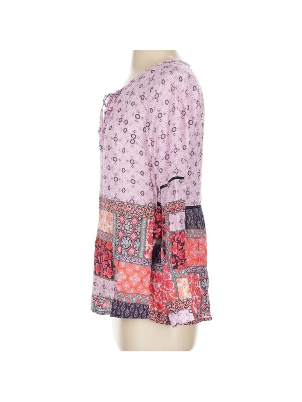 Feathers by Tolani Elsie Patchwork Blouse Pink Purple Boho Top Modal XS NWT - Picture 4 of 6